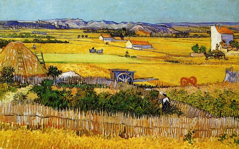 fond écran Vincent Van Gogh La plaine de la Crau avec la ruine de Montmajour wallpaper HD art artwork painting