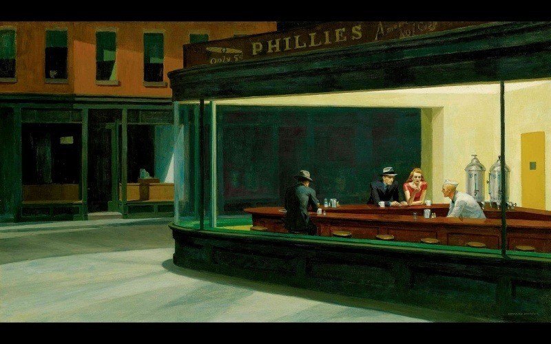 fond écran hd art Edward Hopper nighthawks at the diner wallpaper paintings