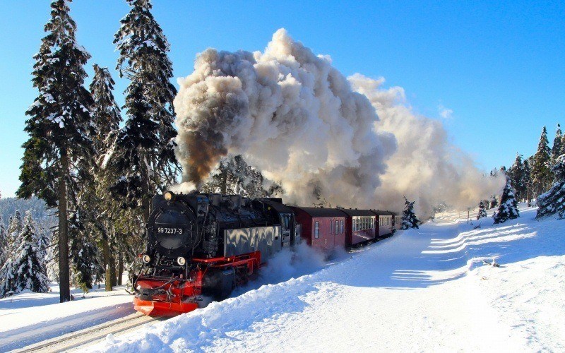 fond écran train HD paysage hiver neige locomotive vapeur wallpaper photo