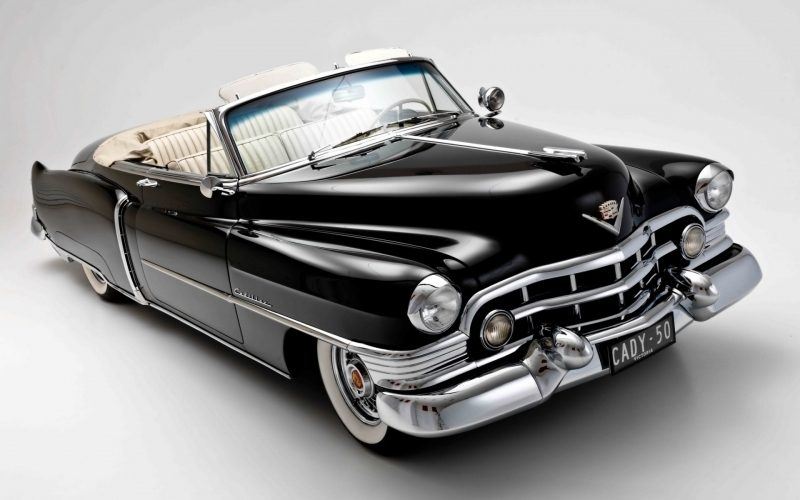 fond écran hd voiture car Cadillac noir cabriolet siège blanc 1950 wallpaper photo