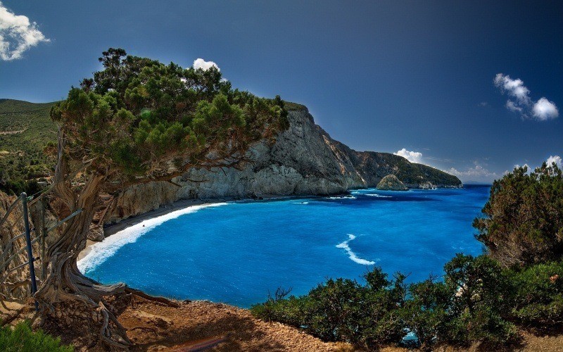 fond écran HD paysage nature Grèce mer bleu côte port Katsiki Lefkada photo wallpaper desktop free gratuit