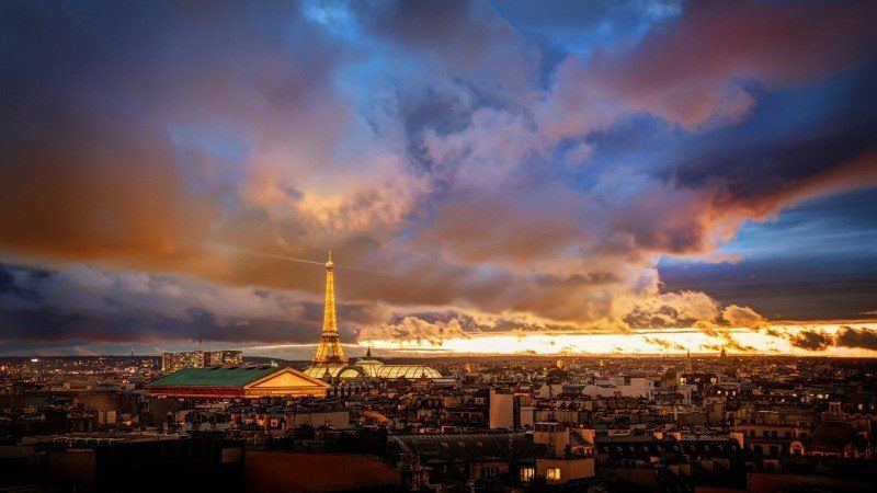 fond écran HD ville Paris France soleil nuage tour Eiffel Panthéon Grand Palais desktop wallpaper trey ratcliff