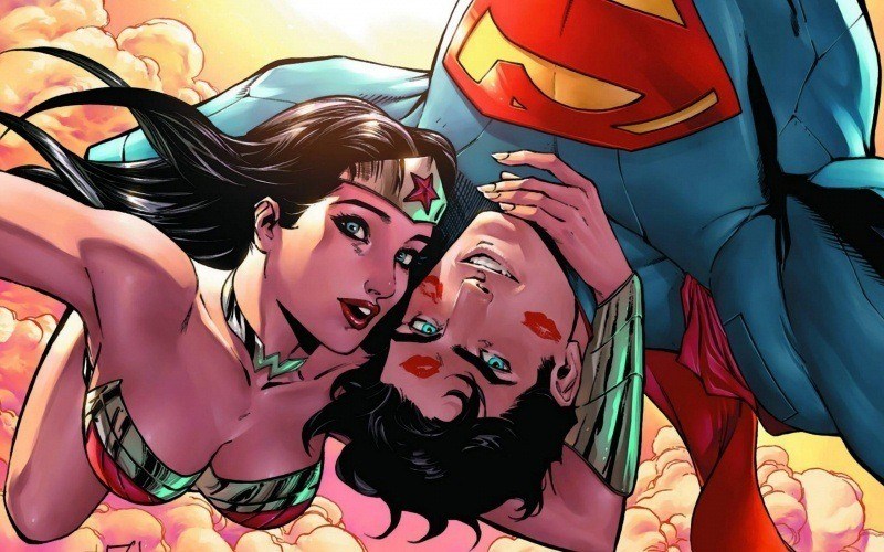 fond d'écran hd art bande dessinée super héros Superman et Wonderwoman kiss wallpaper background