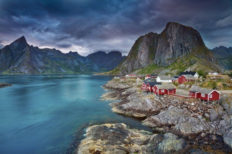 fond d'écran paysage Norvège nature port de Lofoten ville city wallpaper maison pêcheur rouge image photo bureau PC