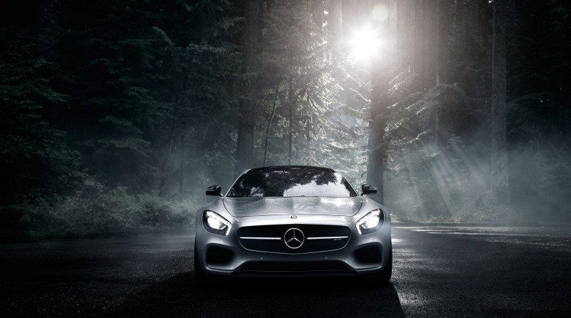 fond d'ecran HD voiture car Mercedes AMG grise sur route dans forêt picture wallpaper photo