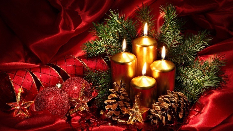 image fond d'écran HD décoration de Noël bougies dorées Christmas