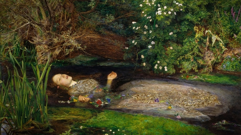 fond écran hd art peintre John Everett Millais Ophélie inspiré de l'oeuvre de Shakespeare Hamlet musée Tate Britain Londres
