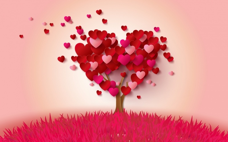Fond ecran HD arbre avec coeurs rouge et rose amour Saint Valentin picture image wallpaper