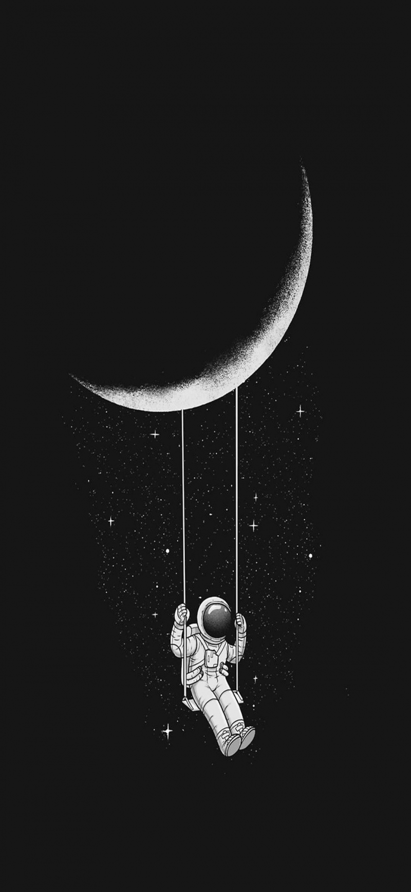 Fond écran full HD smartphone noir et blanc astronaute balançoire lune