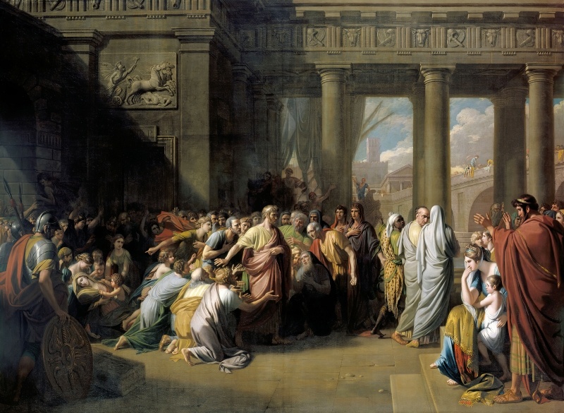 Fond écran HD oeuvre art peinture Benjamin West départ de Régulus de Rome pour retour Carthage