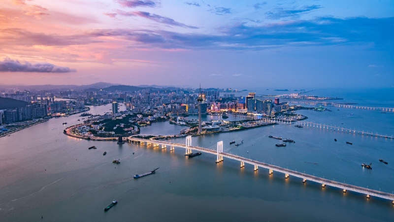 Fond d'écran HD ville city Macao Macau Chine port et pont au coucher de soleil wallpaper