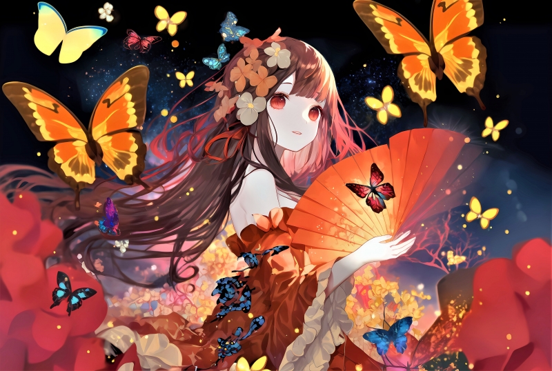 anime girls avec papillons butterflies manga wallpaper background