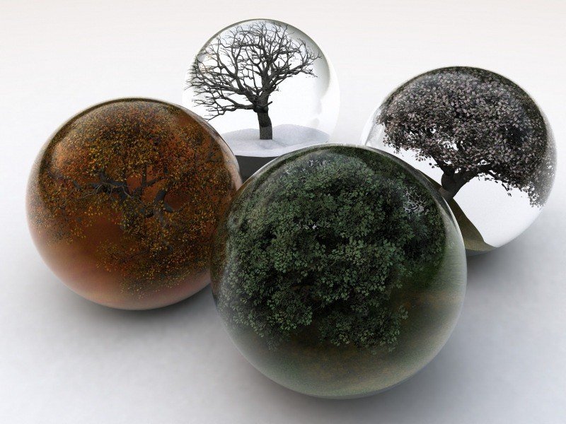 4 saisons arbre dans boule de verre 3D