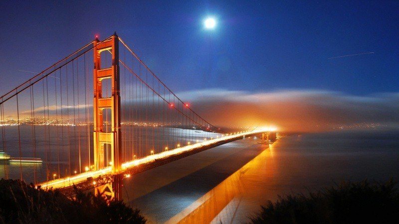 fond écran hd net paysage Golden Gate bridge San Francisco USA nuit lumière brouillard wallpaper photo desktop city