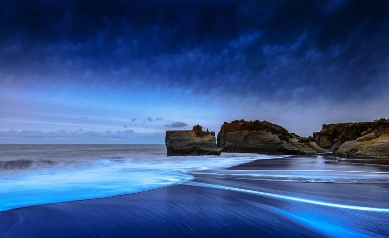 fond écran nature paysage photo artistique exposition longue vague plage bleu dominant image desktop bureau