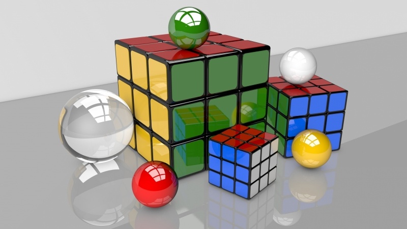 Fond d'écran HD 3D image de synthèse Rubik's Cube et sphère wallpaper gratuit PC