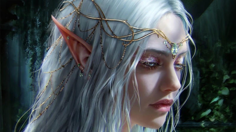 Fond d'écran HD art dessin portrait femme elfe avec bijoux background wallpaper