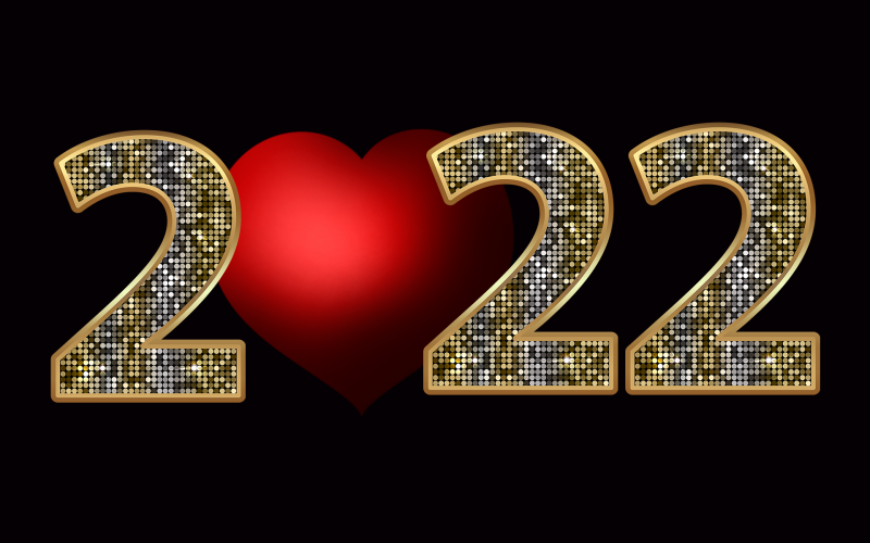 Fond d'écran HD 2022 fête réveillon nouvelle année cœur rouge et lettre dorée