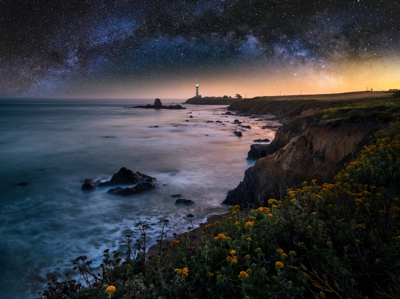 photo paysage côte Californie phare océan voûte céleste image background wallpaper