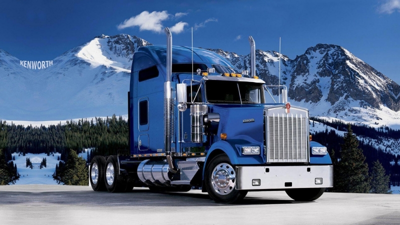 Camion truck Kenworth bleu photo fond écran HD montagne