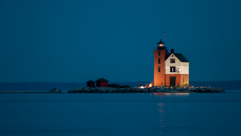 Mackinac Island île USA Michigan phare le soir photo fond d'écran HD 4K